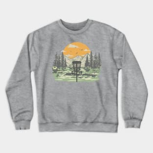 DISC GOLF Mountain | Disc Golf Basket against Mountain Outdoor Background Crewneck Sweatshirt